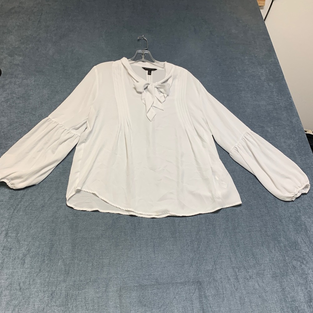 Banana Republic Chiffon Blouse Top Womens LP White Tie-Neck Long Balloon Sleeve